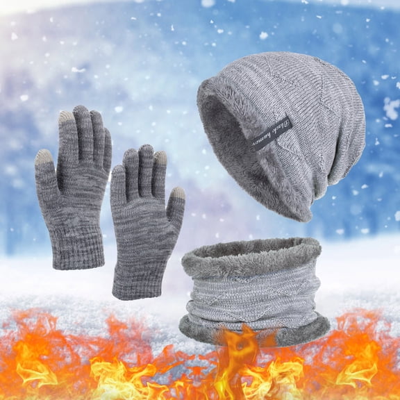 siminsem Winter Hat Scarf Gloves Set 3 Piece for Men and Women - Fleece Lined Wool Knit Beanie Cap with Touchscreen Gloves & Long Scarf, Warm Cold Weather Outdoor Accessories, Grey,One Size