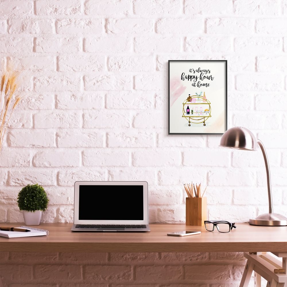 Stupell Industries Happy Hour Text Tray Drinks Watercolor Glam Phrase Framed Wall Art Design by Victoria Borges, 16" x 20", Black Framed
