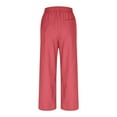 thumbnail image 5 of QATAINLAV Women's Linen Cropped Pant Loose Straight Wide Leg Capri Pants Drawstring Elastic Waist Casual Summer Beach Capris with Pockets Watermelon Red L, 5 of 7