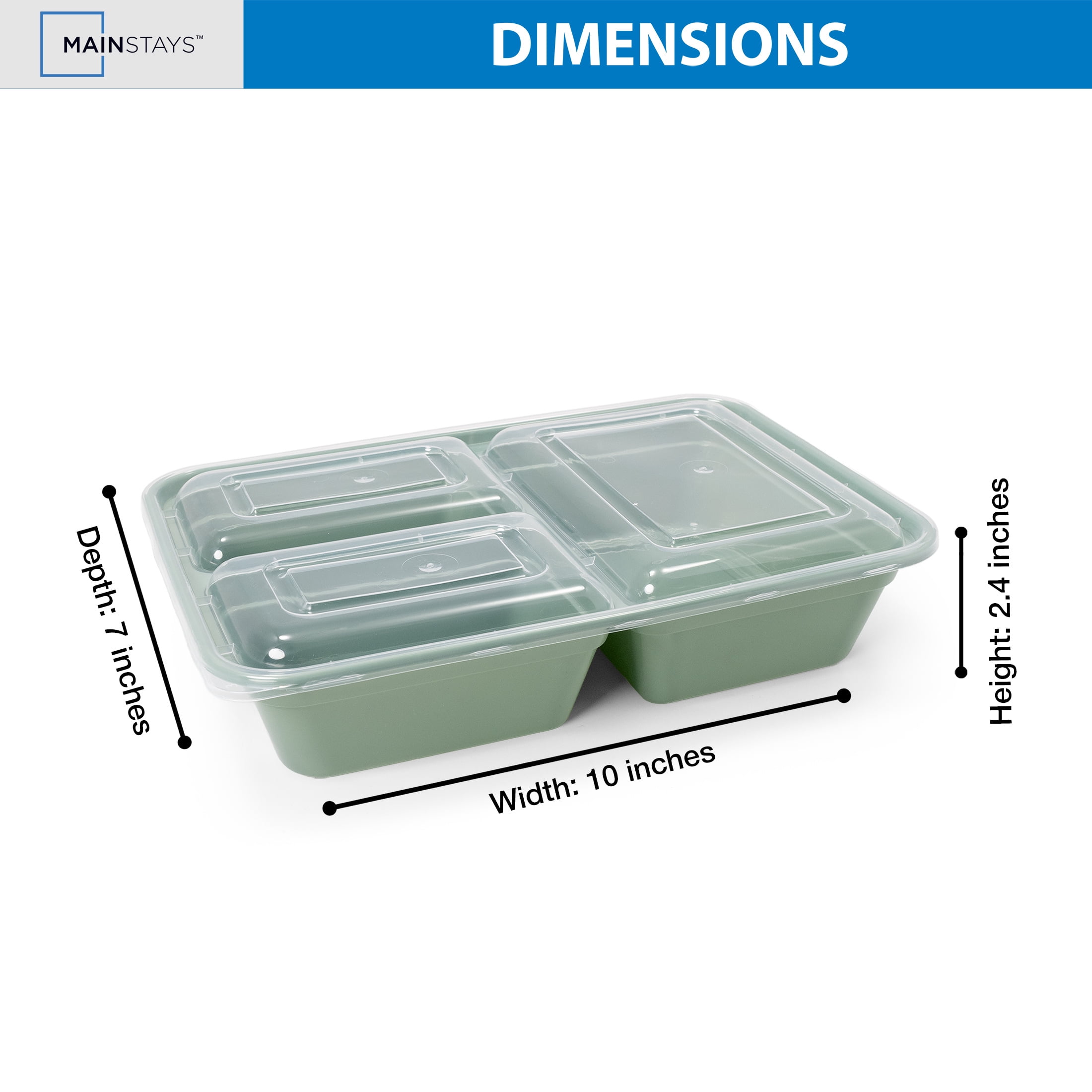 Mainstays 15-Pack 3-Compartment BPA-Free Meal Prep Food Storage Containers, Green Sage