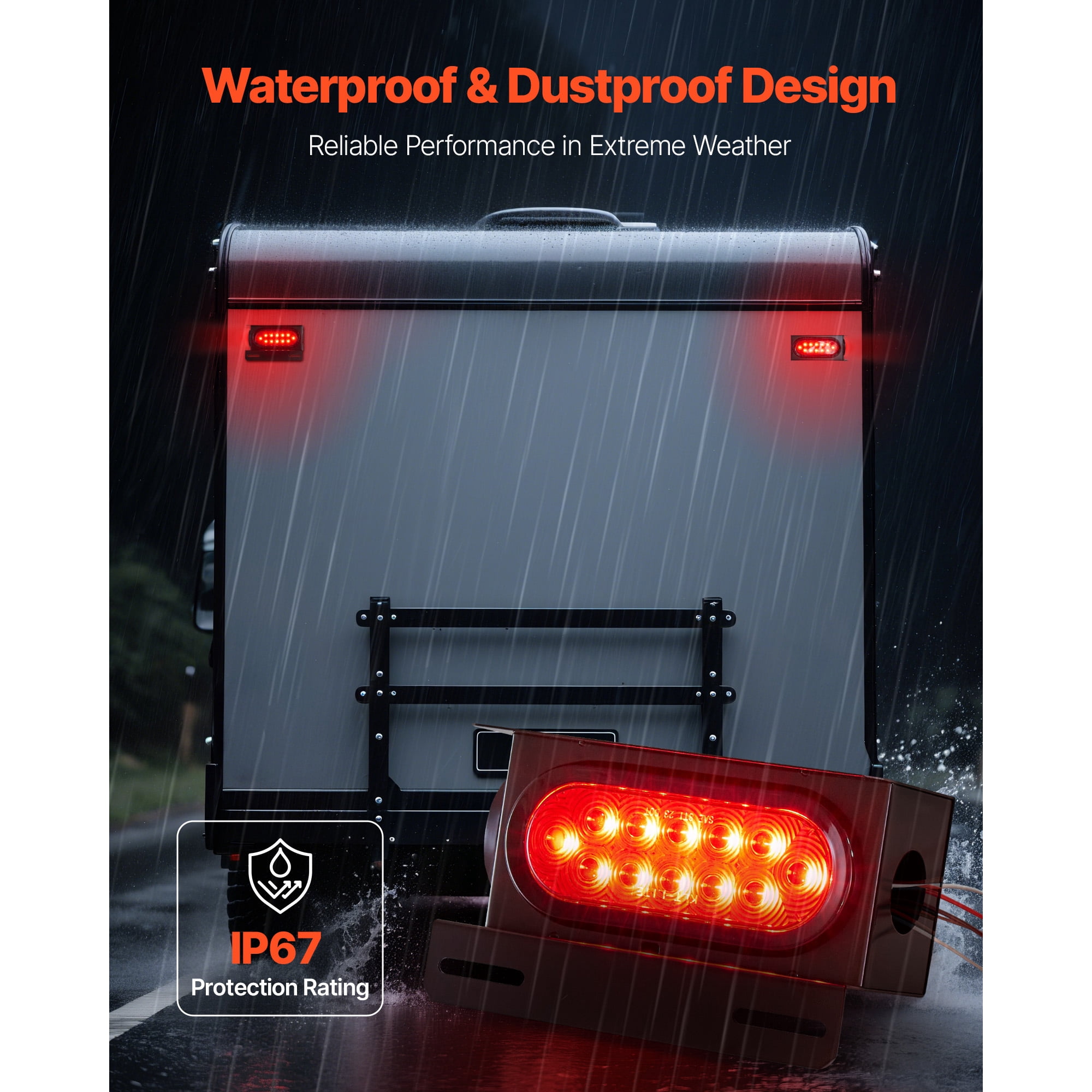 KFFKFF LED Trailer Tail Lights Kit, 10-30V Tow Lighting Set with Stop, Brake, Turn, and Clearance Functions, Waterproof Left and Right Lights for Boat, Truck, Camper, RV, Snowmobile, and Caravan