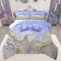 Castle Fairy Kids Teens Adults Cartoon Ribbon Bow-Tie 3 Pieces Queen Comforter Set,Bling Pink Glitter Ultra Soft Bedding Sets,Marble Stone Pattern Bedding Comforter Set Breathable