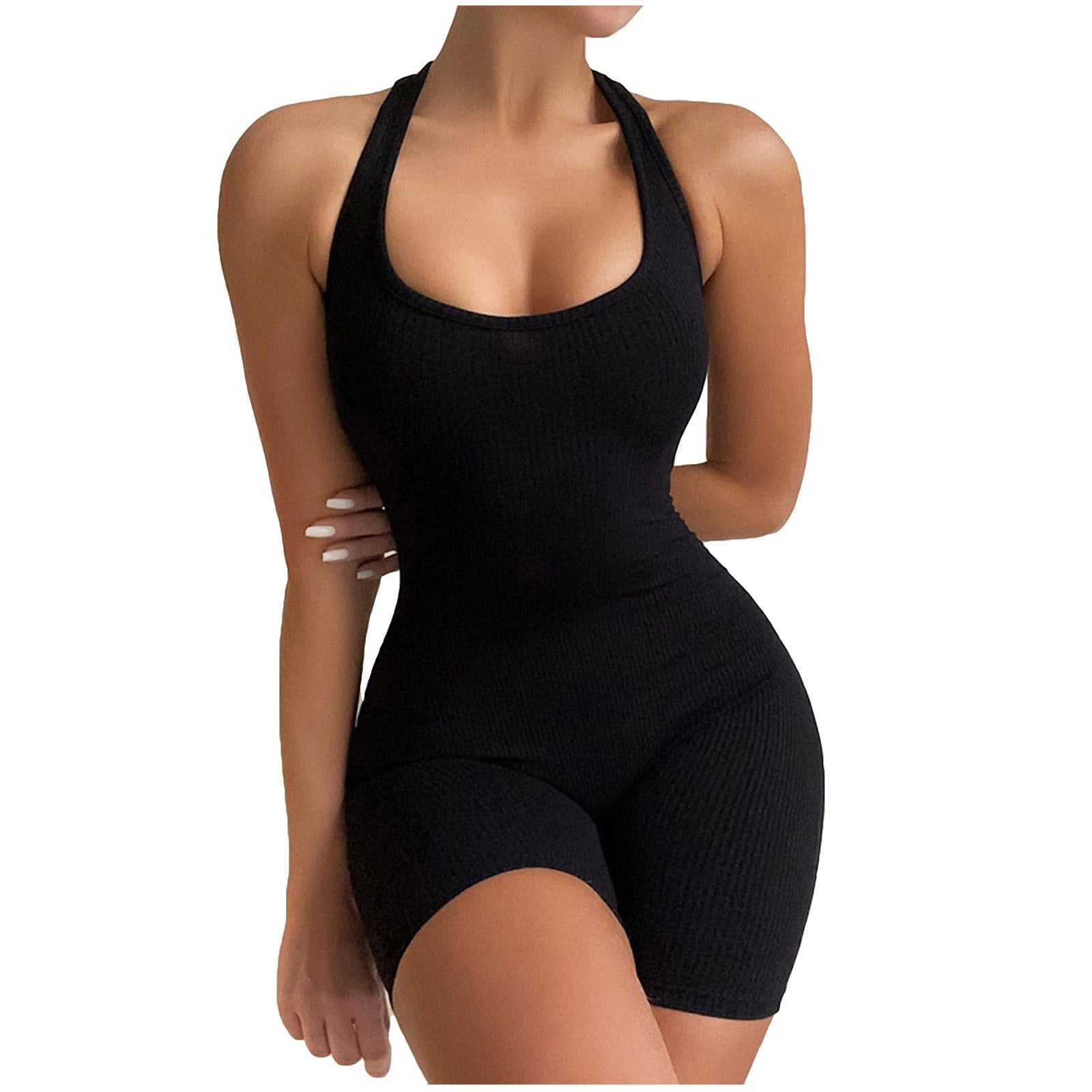 OQQ Women's Yoga Rompers Ribbed One Piece Tummy Control Jumpsuit