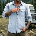thumbnail image 2 of IhhxPro Men's Long Sleeve Button down Shirt Denim with Pockets Fit Black Button-Up Work Casual Slim Style Heavyweight Cotton Twill Office Daily M-3XL, 2 of 7
