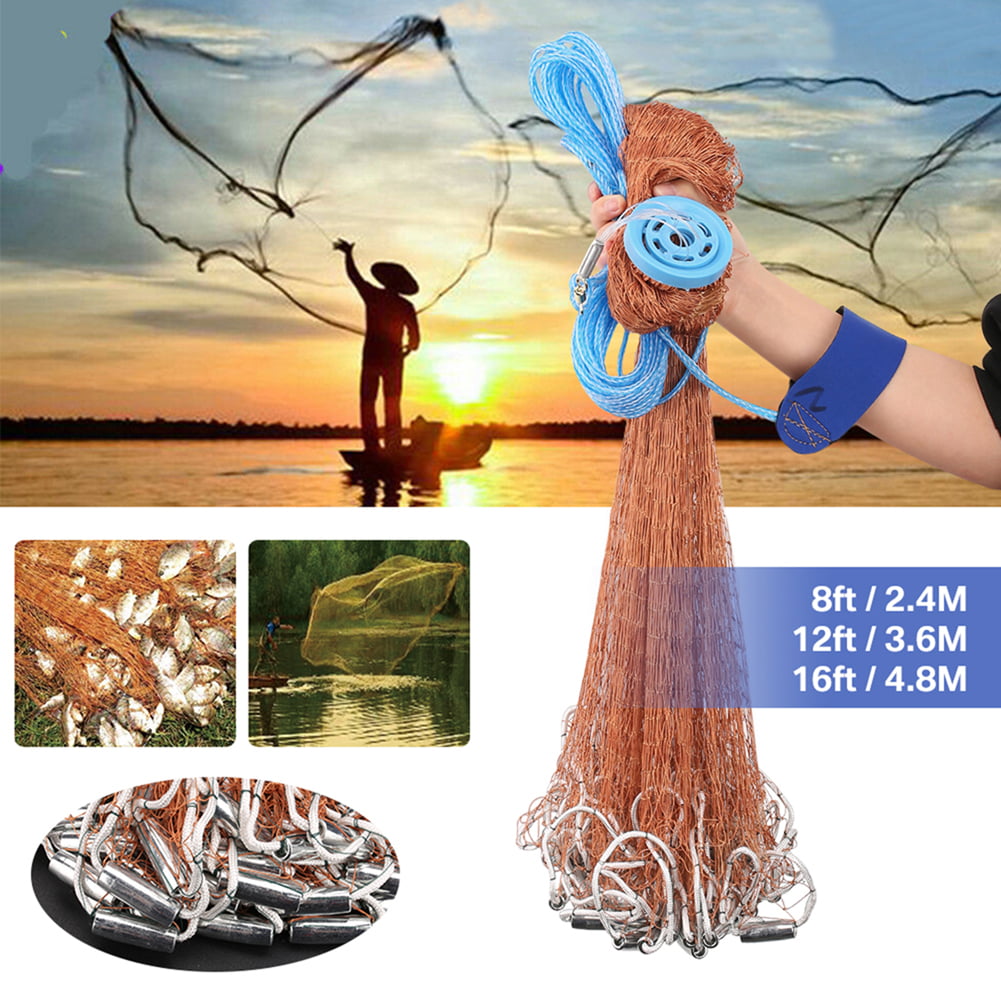 Casting Net with Fish Cage, 4ft 6ft 8ft Radius Cast Nets for Fishing,  American Saltwater Freshwater Fishing Net with Ring, Easy to Throw Casting  Net