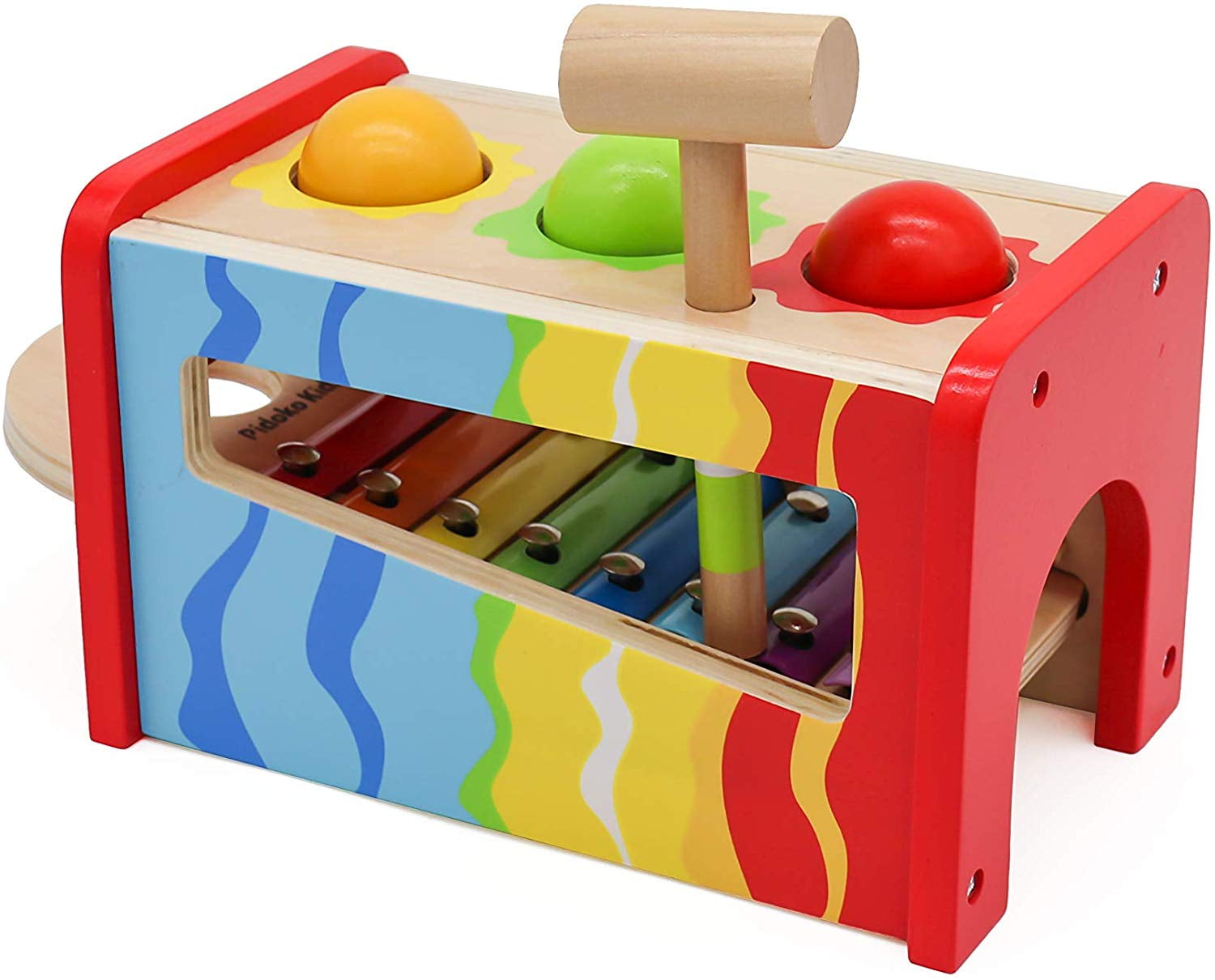 Pidoko Kids Pound Tap Bench With Slide Out Xylophone Toddlers Musical Pounding And Hammer Wooden Educational Pound A Ball Toy Walmart Com Walmart Com