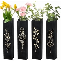 Wood Wall Planter 4 Pack Indoor Pocket Wall Vases Decor for Boho Farmhouse Living Room Bedroom Dried Flowers Greenery Plants Black