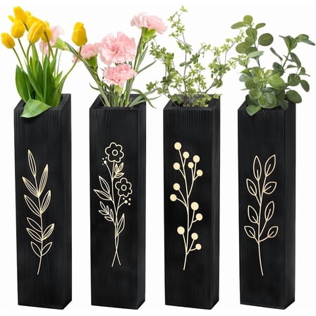 Wood Wall Planter 4 Pack Indoor Pocket Wall Vases Decor for Boho Farmhouse Living Room Bedroom Dried Flowers Greenery Plants Black