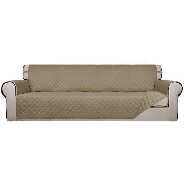 Housse de Sofa Matelassée Réversible 4 Places, Protecteur de Meuble Résistant à l'Eau, Housse de Canapé Lavable avec Mousse Antidérapante et Sangles Élastiques pour Enfants, Chiens, Animaux (XX Grand, Beige/Beige)