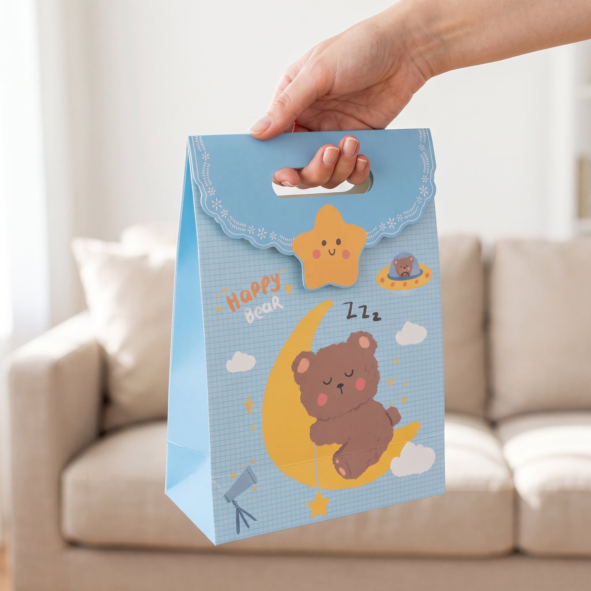 Unique Bargains Stylish Gift Bags with Comfortable Handles Blue 7.5" x 3.5" x 10.6"