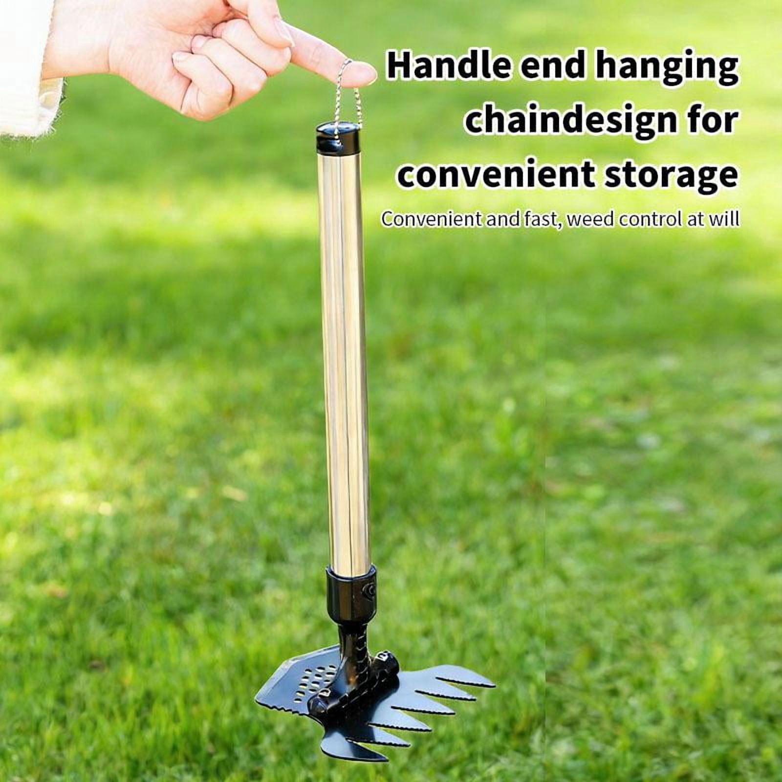 Manual Weeding Tool with Adjustable Long Handle 14 to 40 Inches, 6 Tine Heavy Duty Garden Weed Puller Rake for Lawns and Flower Beds, Removal Tool for Soil Aeration and Yard Maintenance
