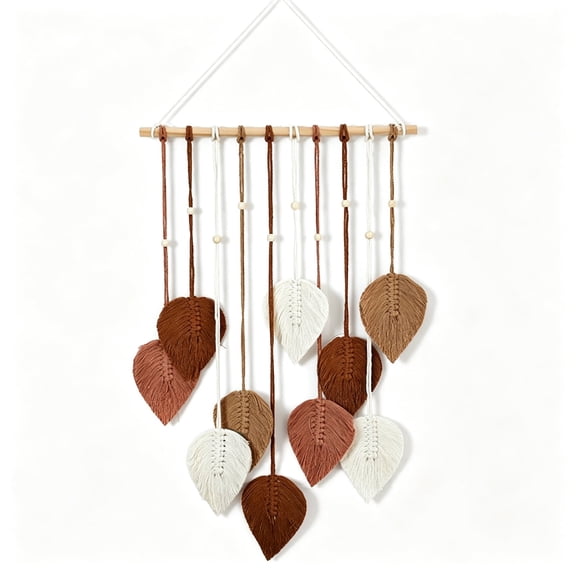 10 Leaves Cotton Rope Tassel Tapestry, Boho Chic Aesthetic Wall Hanging Decor, Hand Woven Bohemian Wall Art Ornament for Home Indoor Decoration(Brown)