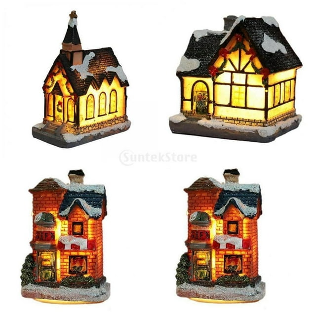 4PCS Ilumina La Decoración Navideña LED Casa En Miniatura Estilo De Pueblo 1/2/3