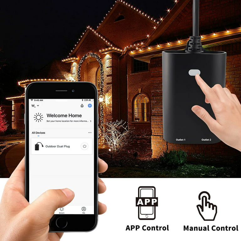 Outdoor Smart Plug, 2.4G WiFi Light Outlet Compatible with Alexa and Google  Home, 2 Independent Smart On/Off Outlet, IP65 Waterproof (WF97) 