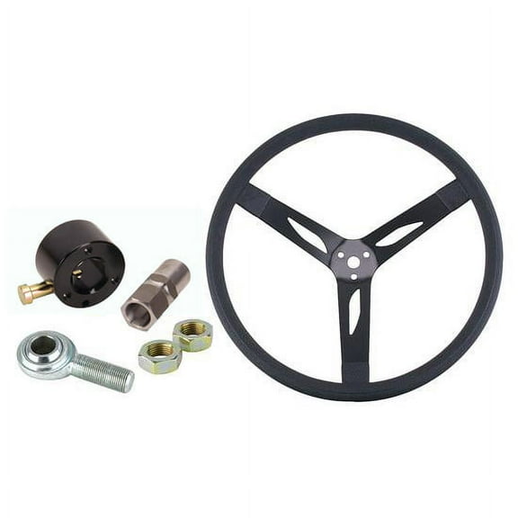15 Inch Steel Dished Steering Wheel Combo, Black Grip/Hub