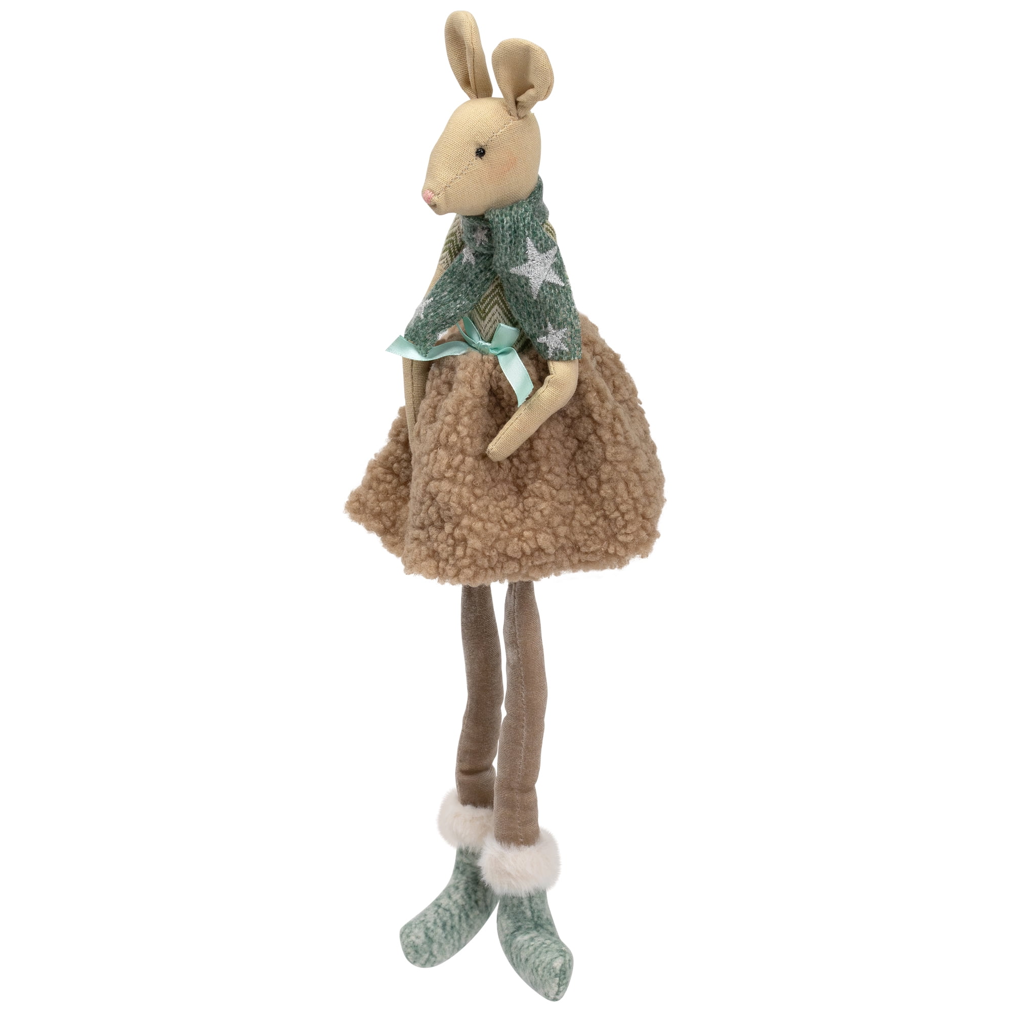 Northlight Sitting Girl Mouse in Plush Dress with Dangling Legs Christmas Figure - 18"