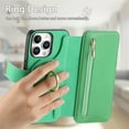 thumbnail image 3 of 2 in 1 Wallet Case for Apple iPhone 13 Pro, Detachable Magnetic Back Cover Cards Slots Zipper Pocket Ring Holder Magnetic Closure Protective Drop Proof Case Cover for iPhone 13 Pro, Green, 3 of 11