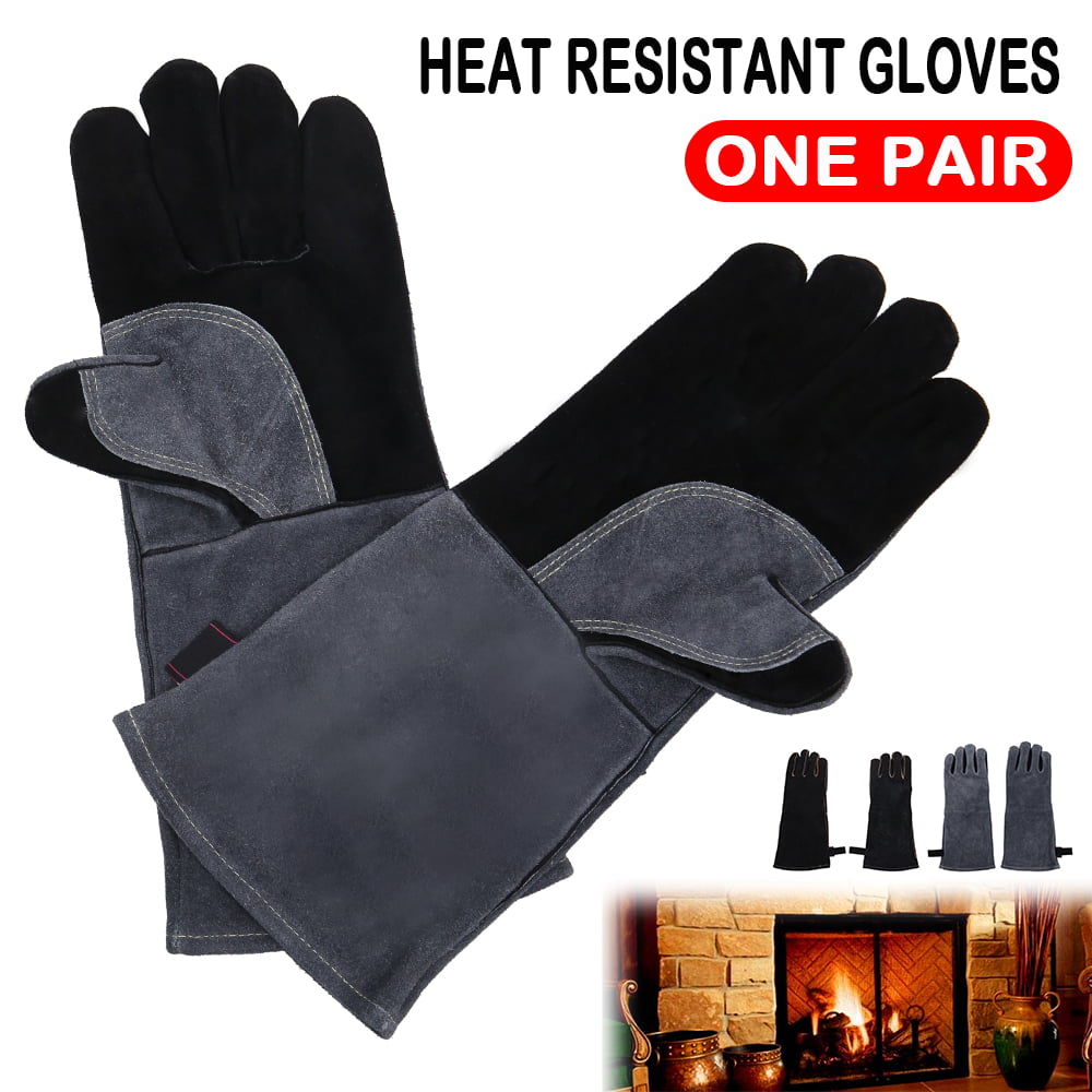 HEAVY DUTY Wood Burner Welding Heat Resistant Leather Gloves Stoves Fire Brown 