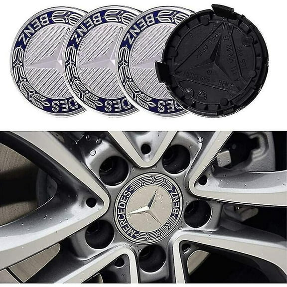 Set Of 4 Hub Caps Compatible With Mercedes Benz 75mm - Blue