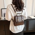 thumbnail image 2 of Vintage Preppy Style Backpack - Stylish Buckle Decorative Flap, Classic Design - Durable Schoolbag for Daily Use, Versatile Travel Daypack for Short Trips, On-Trend Fashion, Comfortable Top Handle for, 2 of 5