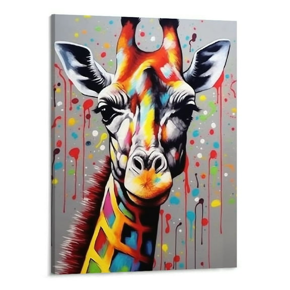 Creowell Canvas prints Wall Art Colorful Giraffe abstract Wall Art pictures Artwork for walls Canvas paintings for Living Room Bedroom children's room Framed Home Decoration - 16x20 Inches
