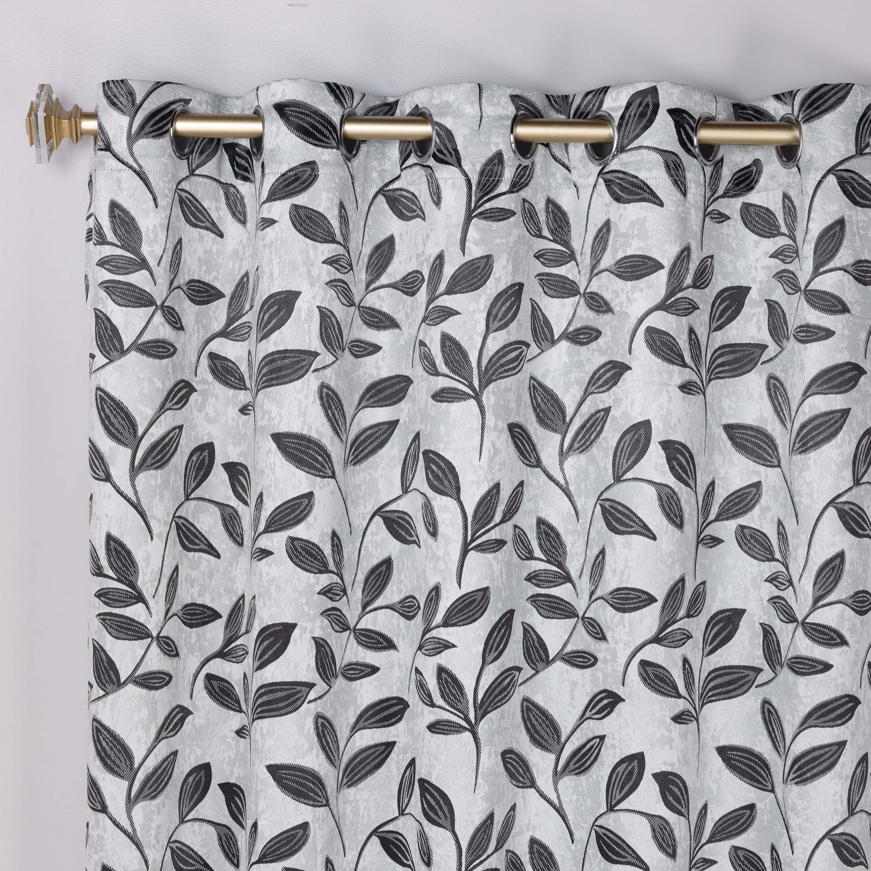 Superior Blackout Leaves Curtains Set of 2, Light Filtering Grommet Curtain Panel Set, Silver-Black, 52"W x 108"L