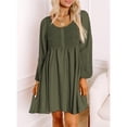 thumbnail image 5 of Sales Today Clearance Women's Casual Dress Womens 2024 Casual Dress Smocked Crewneck Button Up Long Sleeve Empire Waist A Line Dress, 5 of 9