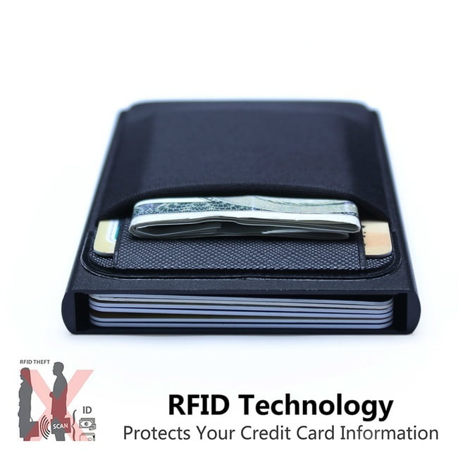 Dark blue Credit Card Holder RFID Blocking Aluminum Business Card Holder Automatic Pop-up Card Case