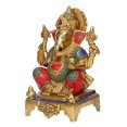 thumbnail image 3 of Brass World Brass Ganesha Idol Mangalkari Sitting Ganesh Bhagwan Large Statue God Ganpati Murti for Home Pooja Entrance Décor Showpiece 11 Inch, 3 of 4