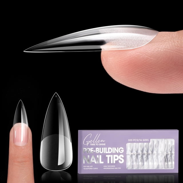 Nail Tips GELLEN Long Almond Tipex, 320 unidades, para uñas planas