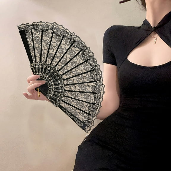 Moxufan Chinese Style Lace Folding Fan Plastic Traditional Flower Patterns Hand Fan Ergonomic Grip Portable Handheld Fan for Women Dancing Cosplay Wedding Party Props,Royal Blue