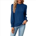 thumbnail image 3 of Camiseta Holgada Informal de Larga con Cuello Redondo para Mujer, Color Liso, con Encaje y Mangas Farol, para Otoño e Invierno Azul Pavo Real XL, 3 of 10