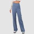 thumbnail image 2 of Povozer Women's Casual High Waist Stretch Pants, Multiple Pockets Straight Leg Pants, for Leisure and Office(Blue,M), 2 of 6