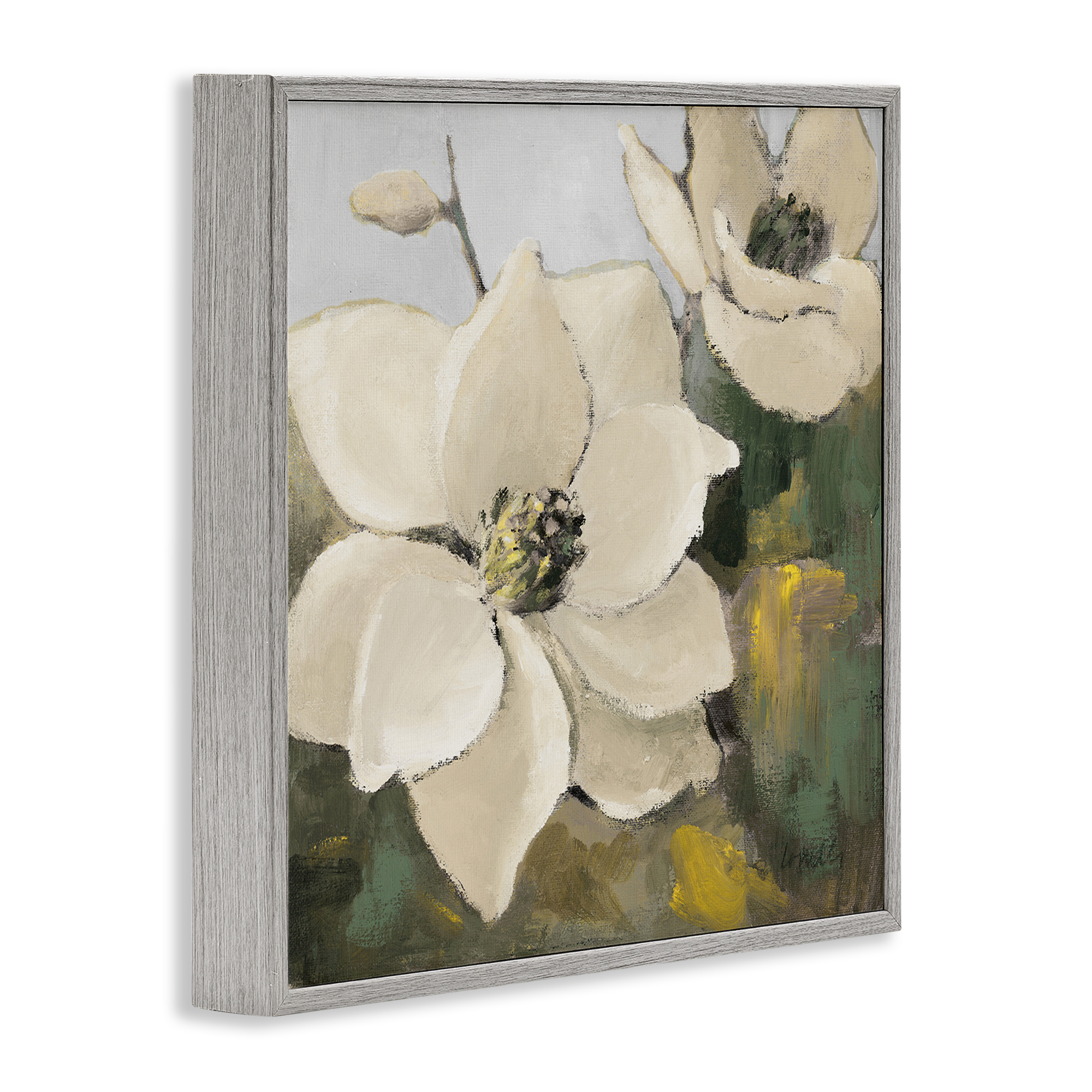 Stupell Industries Two Magnolia Blossoms Botanical & Floral Painting Gray Framed Art Print Wall Art, 24 x 24