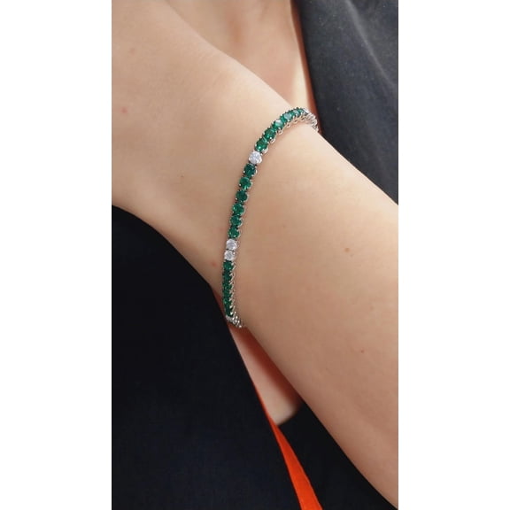 CZ round Emerald and CZ Diamond Bracelet,CZ Diamond Bracelet | 14K Gold plated Tennis Bracelet ,Diamond and Gemstone Bracelet