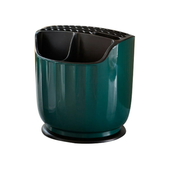 Rotating Kitchen Knife Rack and Utensil Holder with Integrated Storage Box for Countertop Organization - Green