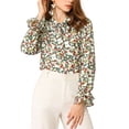 thumbnail image 6 of MODA NOVA Junior's Tie V Neck Blouse Long Trumpet Sleeve Floral Shirt White Green S, 6 of 6
