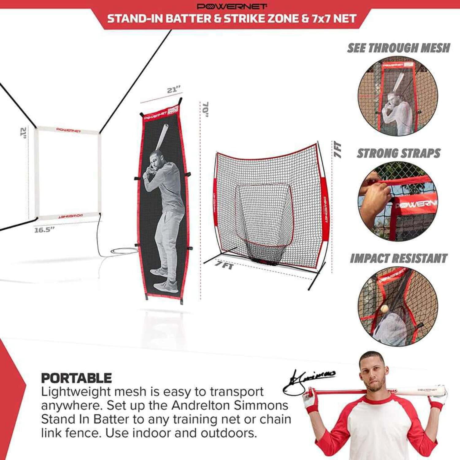 PowerNet Stand-In Batter, Pitching Aid Attachment for Softball & Baseball Net, Improve Pitching Accuracy, Safely Train Throwing Inside, Baseball Equipment for Pitching (Stand-In Batter Only)