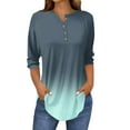 thumbnail image 2 of Green Young Adult Tops 3/4 Length Sleeve Womens Tops 2025 Spring Neck Casual Print Tunic T Shirts Three Quarter Length Womens Tops Plus Size Tops for Women, 2 of 5