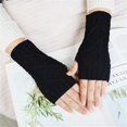 thumbnail image 1 of 2 pares de guantes largos sin dedos de invierno medio dedo tejido brazo calentador manga sólida, 1 of 4