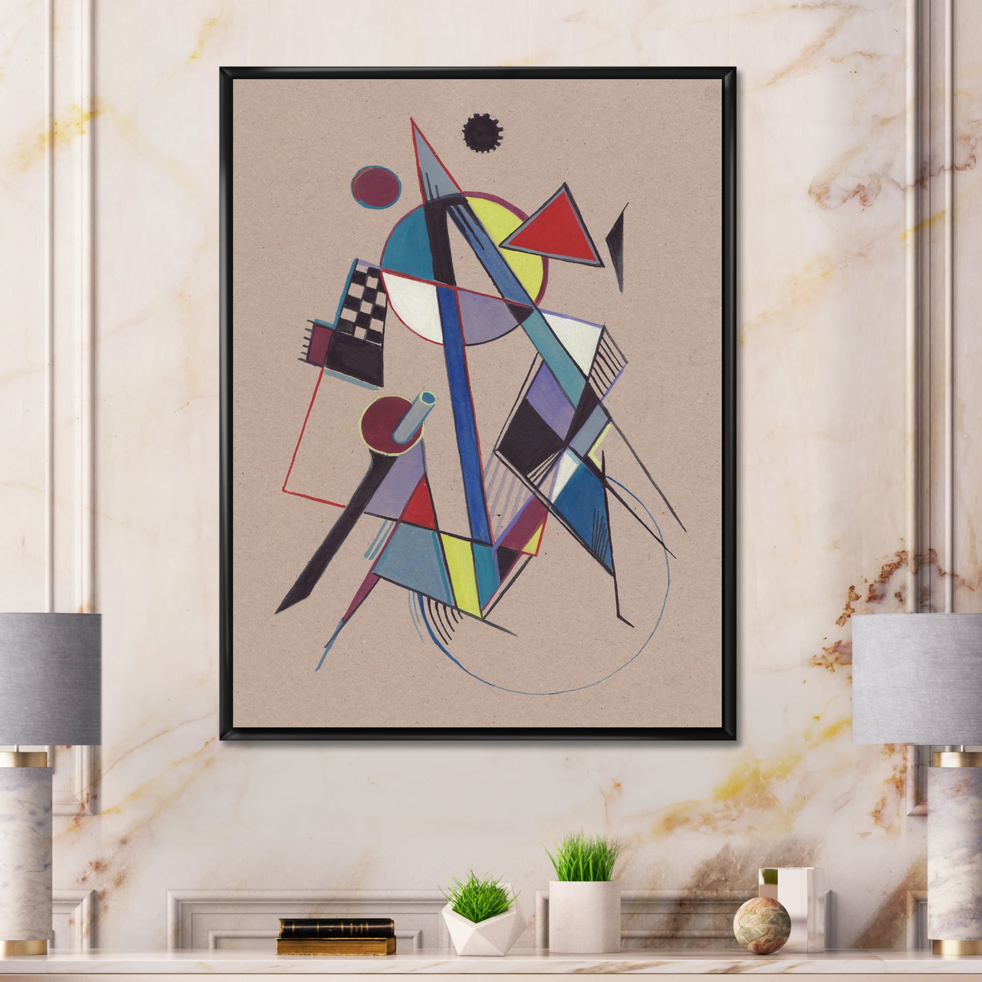 Designart 'Abstract Compositions Of Colored Geometric III' Modern Framed Canvas Wall Art Print