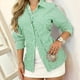 thumbnail image 5 of Camisas de Mujer con Botones, Blusas Clásicas de Rayas de Larga con Cuello para Oficina y Trabajo Verde M, 5 of 7