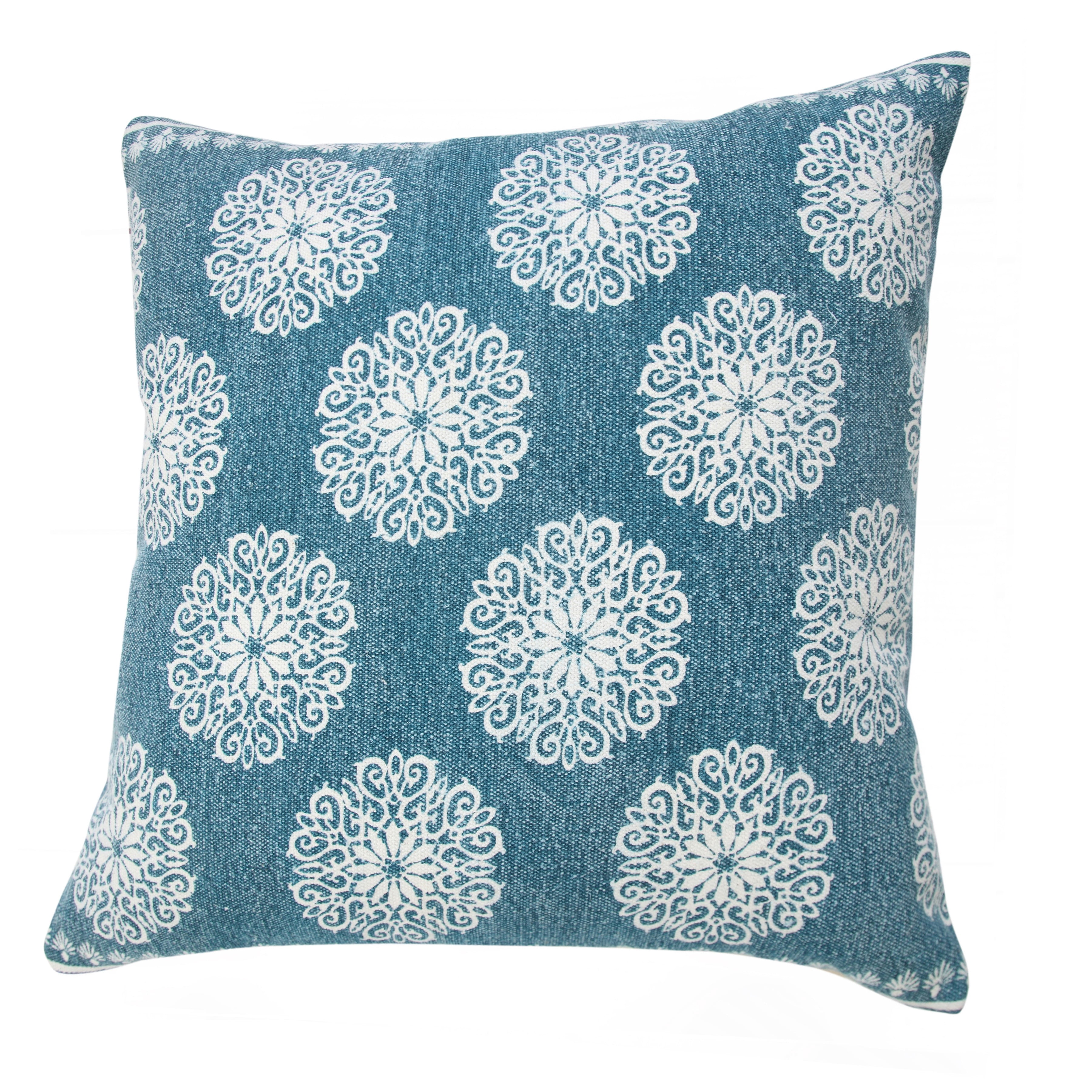 Ox Bay 20" x 20" Hand-Woven Blue/ White Floral/Botanical Organic Cotton Pillow Cover