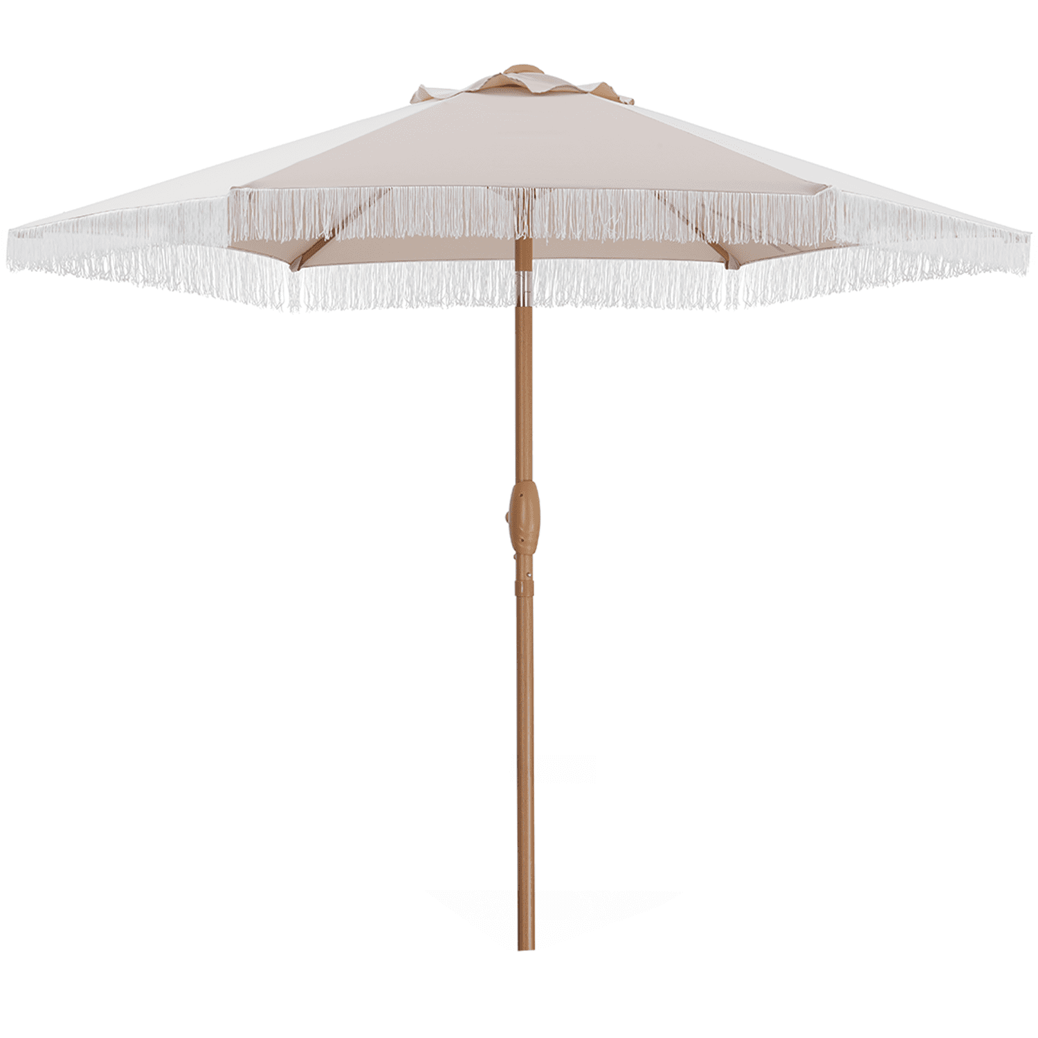 Autlaycil 7.5 ft Fringe Patio Umbrella, Outdoor Table Tassels Umbrella with Push Button Tilt and Crank - Khaki
