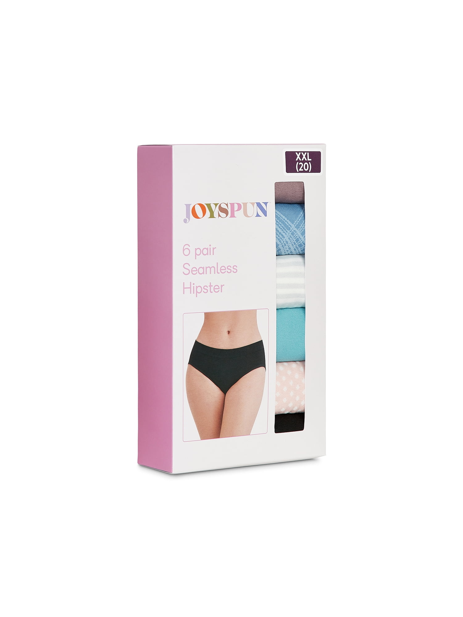 Joyspun Women's Seamless Hipster Panties, 6-Pack, Sizes XS-XXXL
