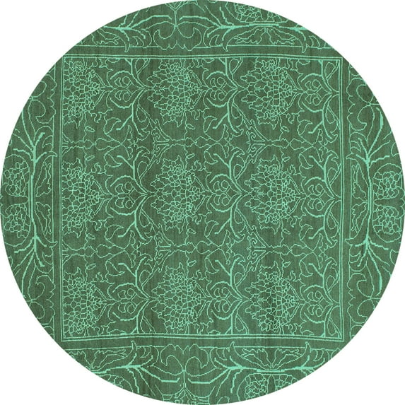 Ahgly Company Machine Washable Indoor Round Abstract Turquoise Blue Modern Area Rugs, 5' Round