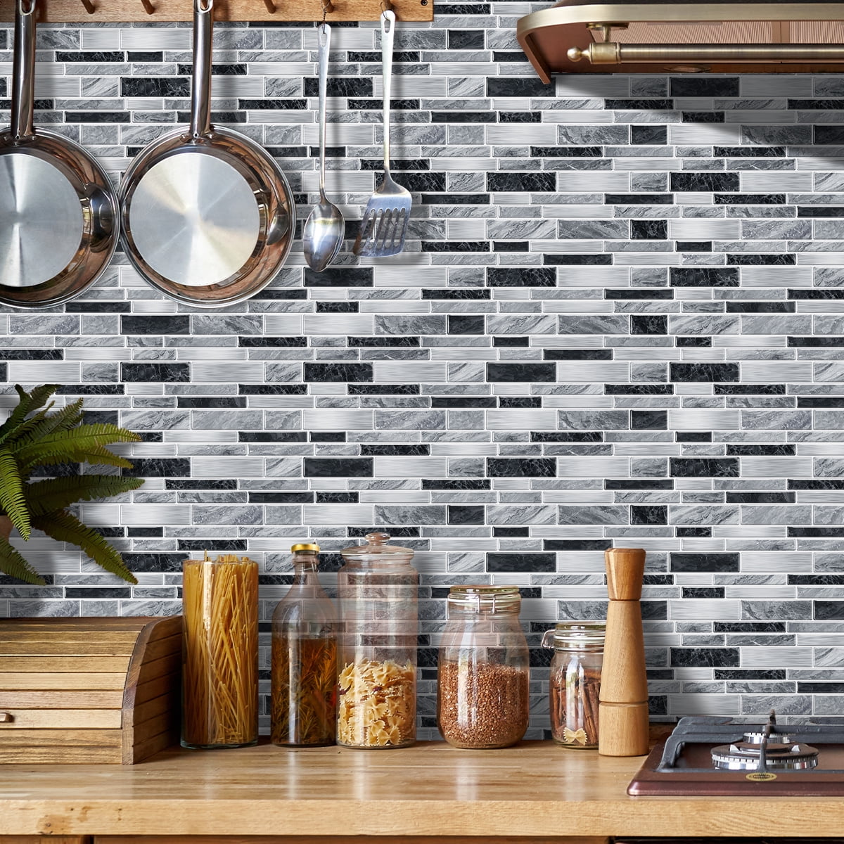 Peel and Stick Backsplash Wall Tiles,Self-Adhesive,Oil Proof,Waterproof, Removable Wall Panels for Kitchen & Bathroom,Modern Design, Easy Install (9.68x4.72 inch,48 Pack)