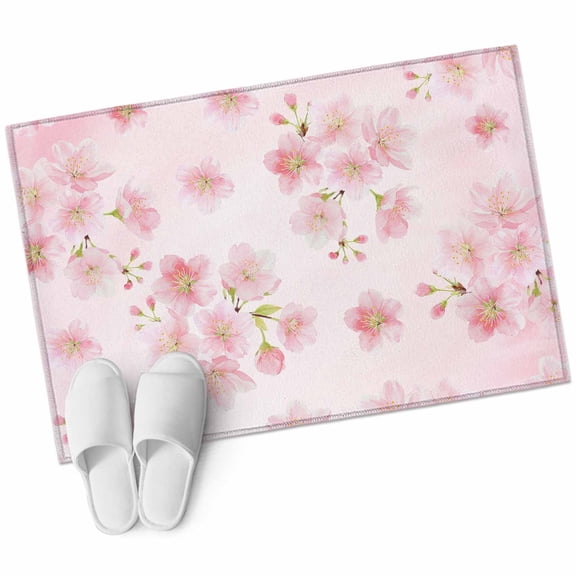 Spring Pink Flower Washable Area Rug 2x3 ft Cherry Blossom Floral Plant Gradient Soft Rectangle Rugs for Living Room, Non Slip Carpet for Bedroom Entryway Dining Room