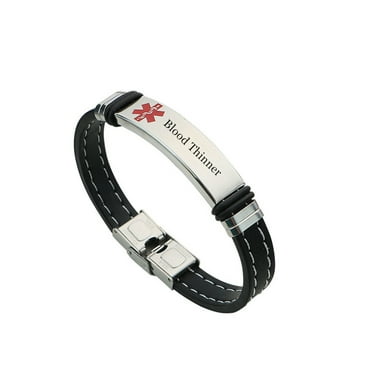 JF.JEWELRY Pre-Engraved Blood Thinner Medical Alert ID Bracelet For Men Women Silicone Band