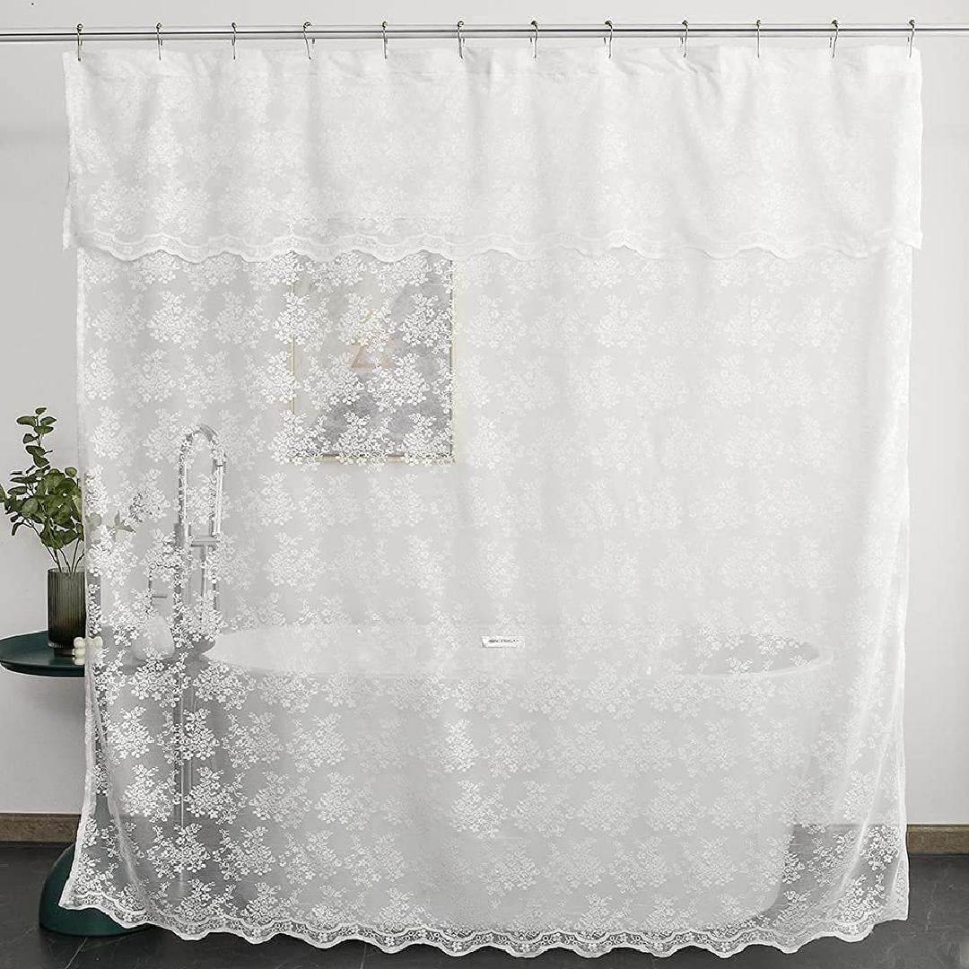 White Lace Shower Curtain Victorian Shower Curtain with Attached